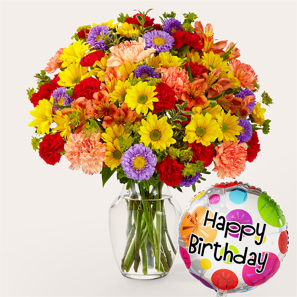Kaleidoscope Bouquet with Birthday Balloon – Floreria Mexico #2, Torrance CA