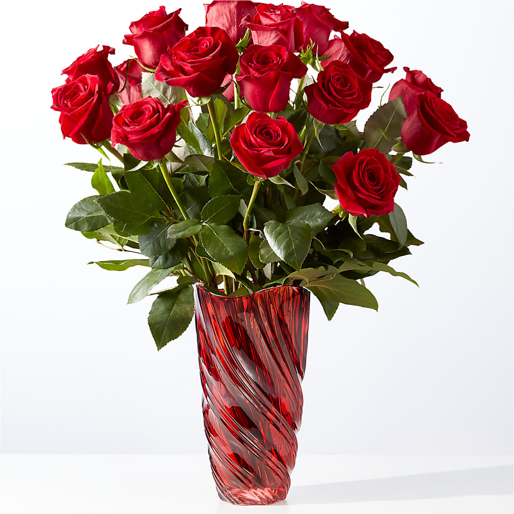 Classic Love Red Rose Bouquet with Luxe Swirl Vase – Floreria Mexico #2, Torrance CA