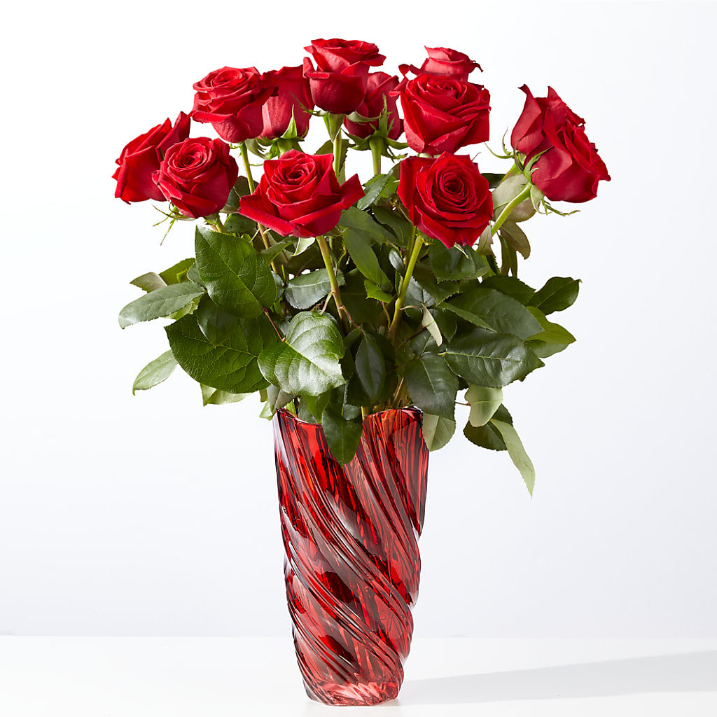 Classic Love Red Rose Bouquet with Luxe Swirl Vase – Floreria Mexico #2, Torrance CA