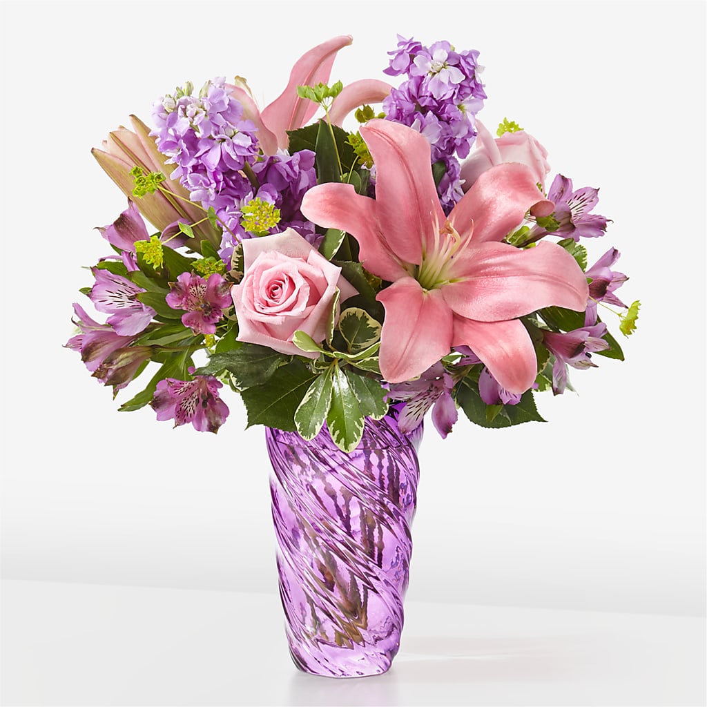 Precious Petals Bouquet with Luxe Swirl Vase – Floreria Mexico #2, Torrance CA