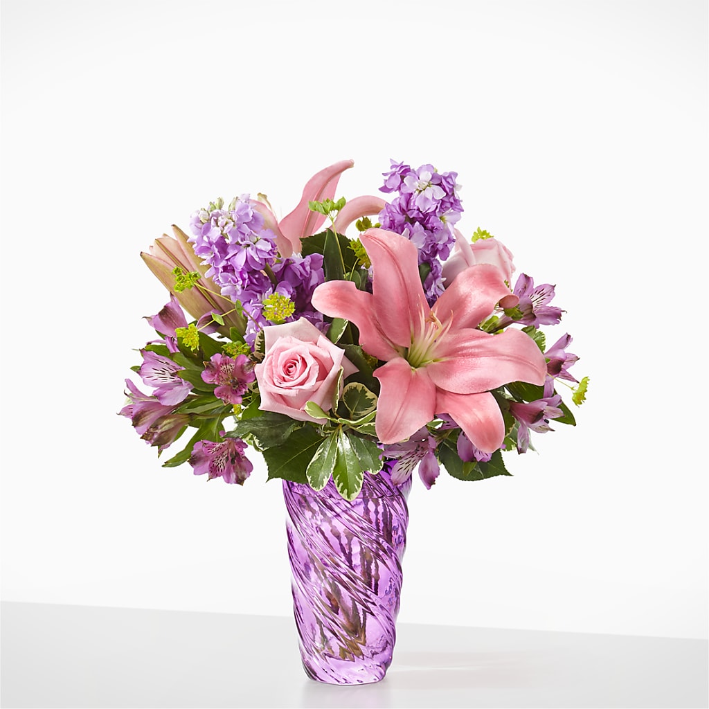 Precious Petals Bouquet with Luxe Swirl Vase – Floreria Mexico #2, Torrance CA